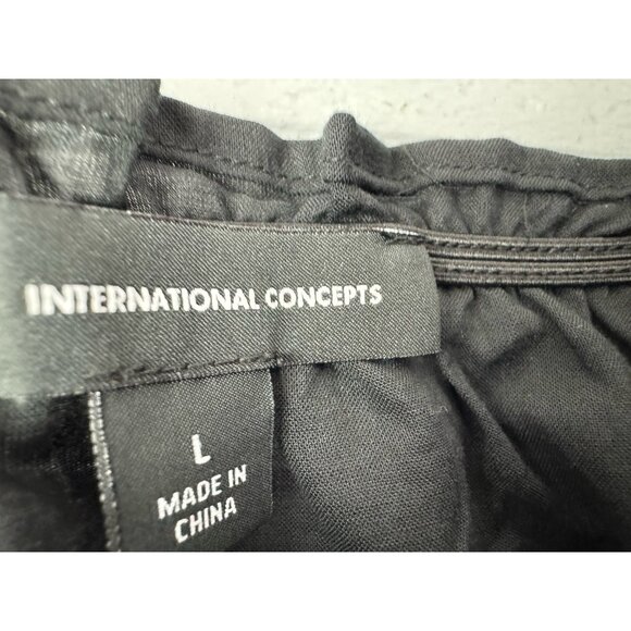 INC International Concepts  L Women Peasant Top Black Elastic Waist Sleeve Neck - Picture 3 of 4